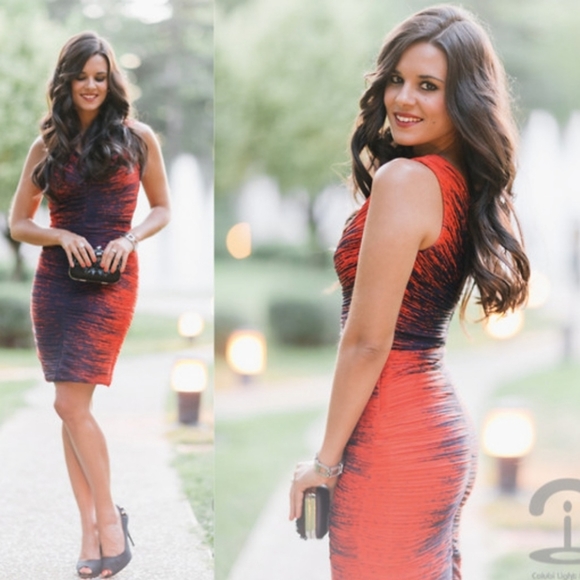 HALSTON Heritage Red Striped Sleeveless V Neck Sheath Mini Dress Size 10 - Picture 2 of 8